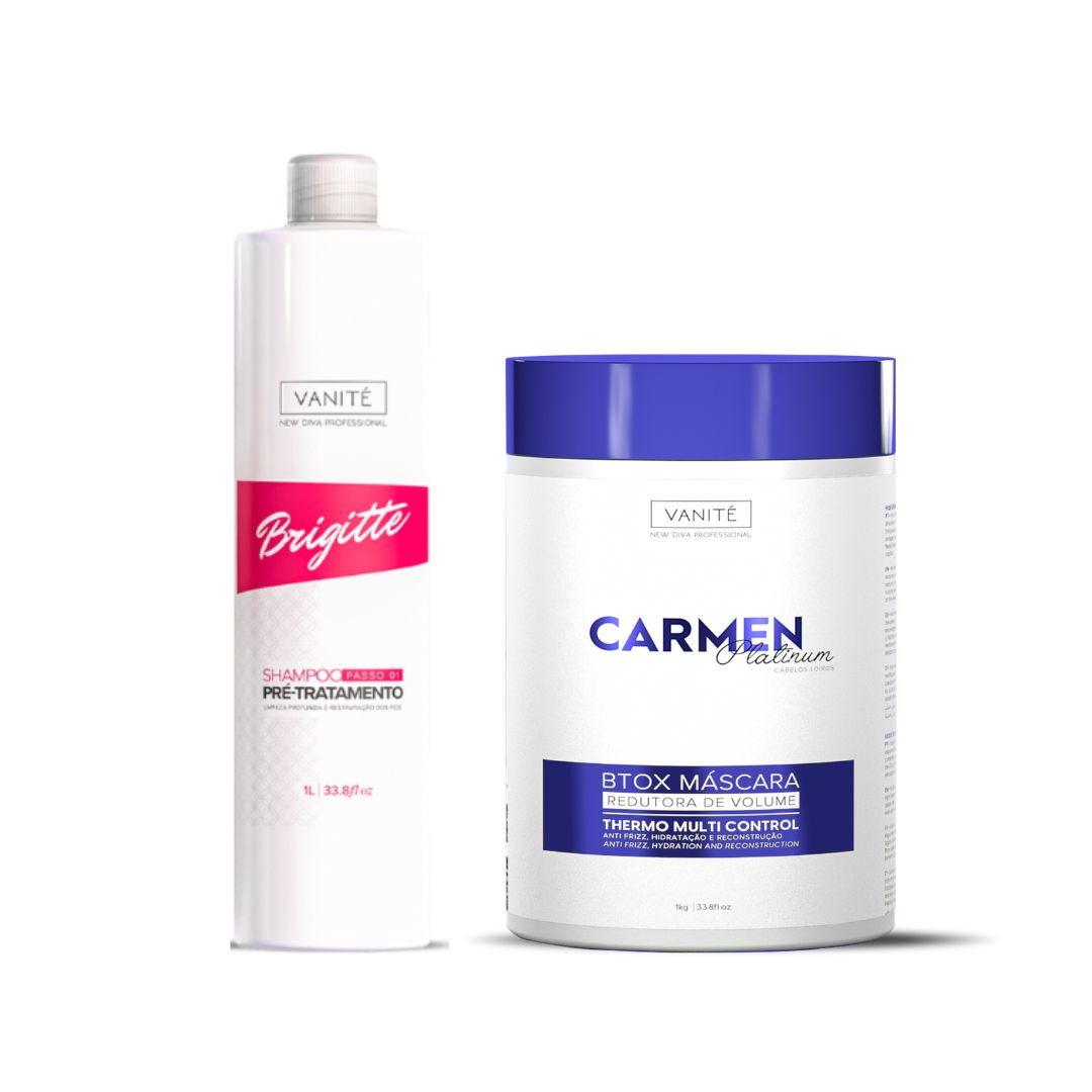 Vanité Brigitte Shampoo + Carmen Platinum Blond Deep Hair Mask Volume Reducer Kit
