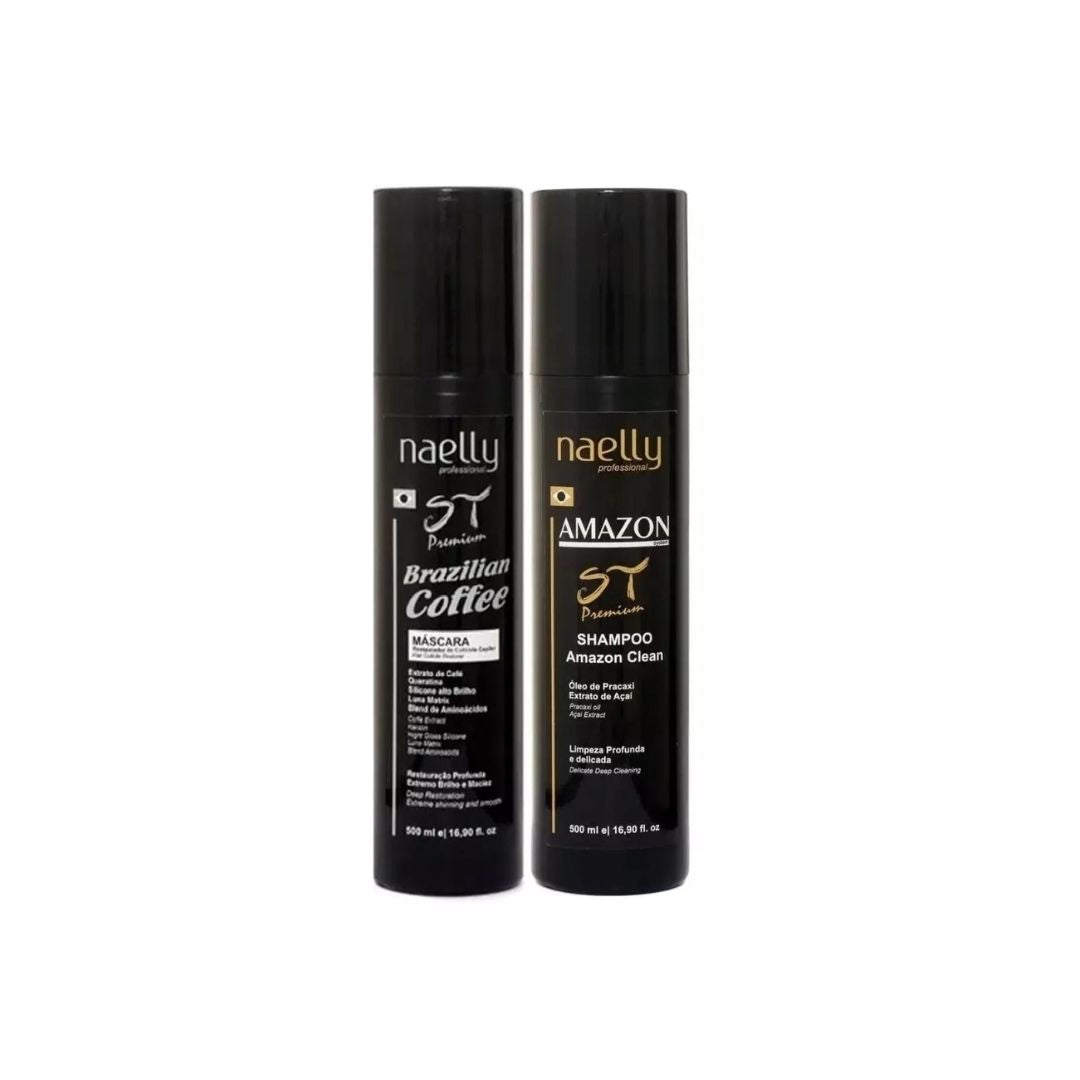Naelly ST Premium Brazilian Coffee Progressive Hair Brush Straightening Kit 2x500ml