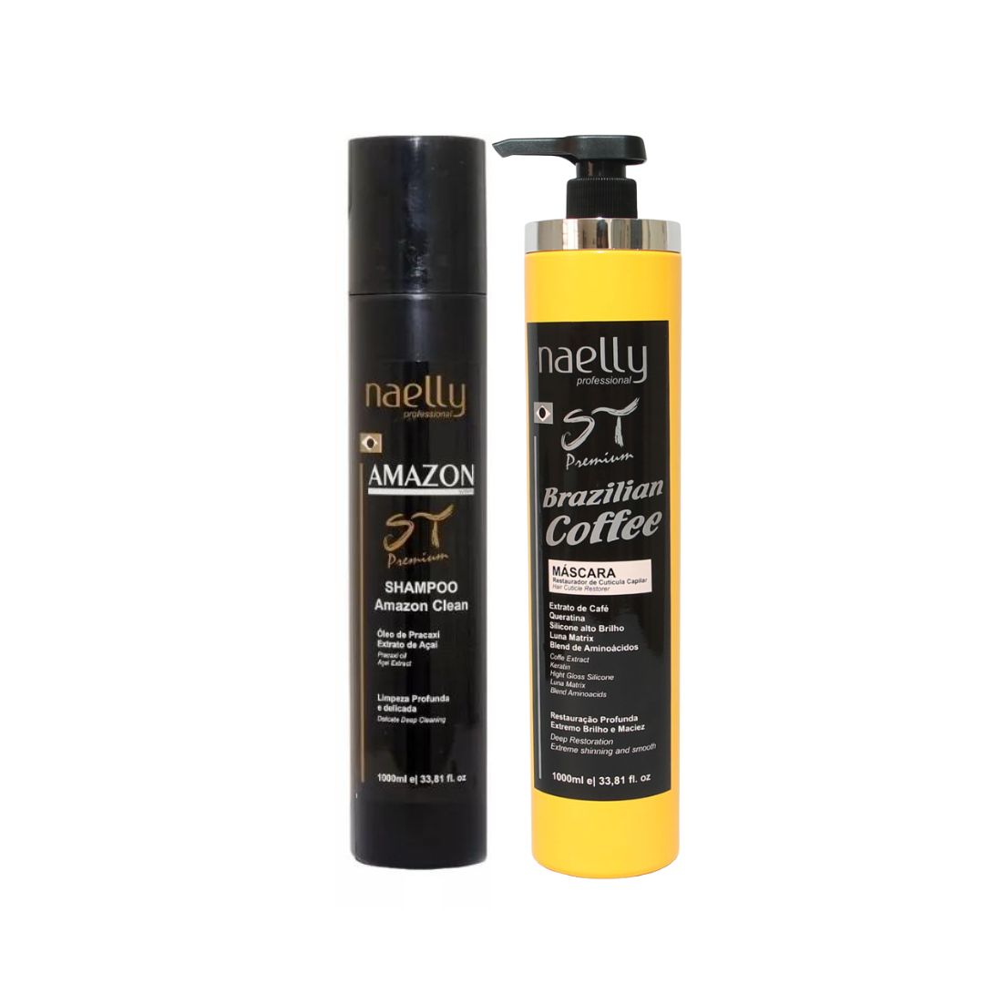 Naelly ST Premium Brazilian Coffee Progressive Hair Brush Straightening Kit 2x1L