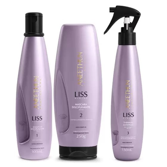 Frizz Reduction Long-lasting Smooth Liss System Hair Kit 3 Itens - Aneethun