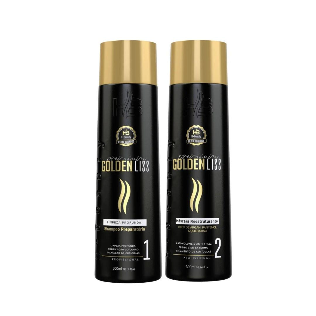 Premium Golden Liss Progressive Brush Hair Straightening Kit 2x 300ml H Beauty