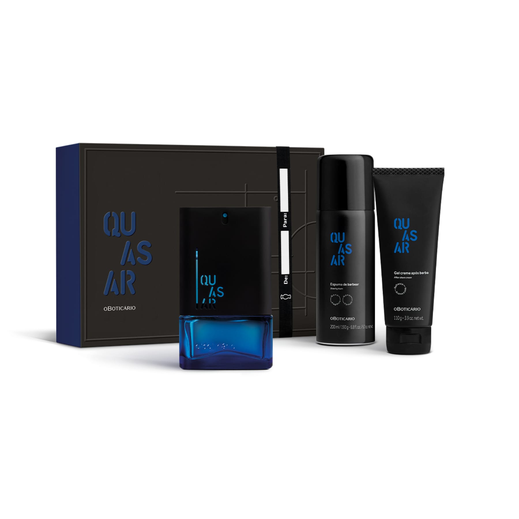 Kit Present Quasar: Deodorant Cologne 90ml + Barbear Foam 200ml + Post Beard Gel 110g - o Boticario