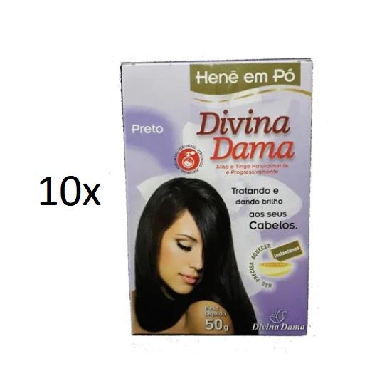 Divina Dama Brazilian Keratin Treatment Lot of 10 Henê Black Powder Henna Straightening Dyeing 50g - Divina Dama