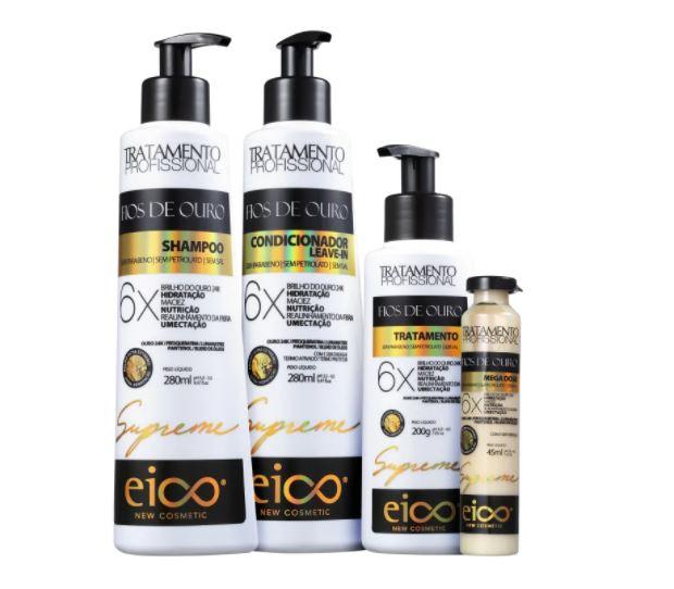 Eico Brazilian Keratin Treatment Hydration Moisturizing Nutrition Softness Supreme Golden Wires Kit 4 Prod - Eico
