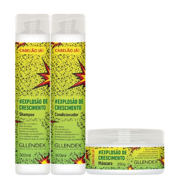 Gllendex Brazilian Keratin Treatment Daily Use Ricino Hair Growth Explosion Vegetable Extracts Kit 3 Prod. - Gllendex