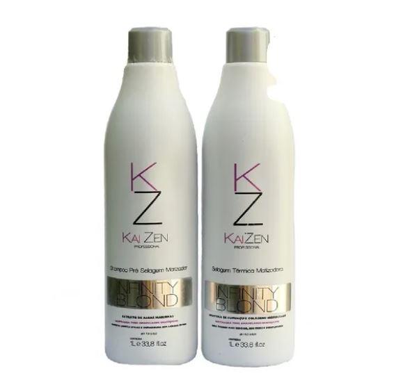 Kaizen Brazilian Keratin Treatment Infinity Blond Tinting Thermal Anti Frizz Hydration Sealing Kit 2x1L - Kaizen