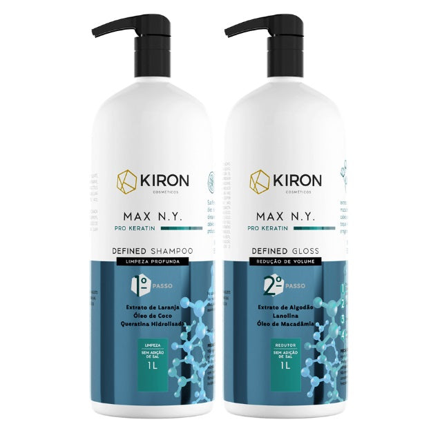 Kiron Brazilian Keratin Treatment Defined Gloss Protein Pro Keratin Progressive Brush Volume Reducer Max N.Y Gloss 1L - Kiron