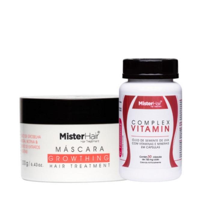 Mister Hair Home Care Growthing Mask + Vitamin Complex Grape Seed Treatment Kit 2 Itens - Mister Hair