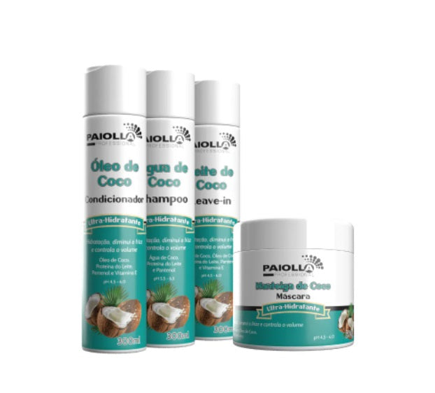 Paiolla Hair Care Kits Coconut Hydration Dry Hair Moisture Shine Softness Treatment Kit 4 Itens - Paiolla