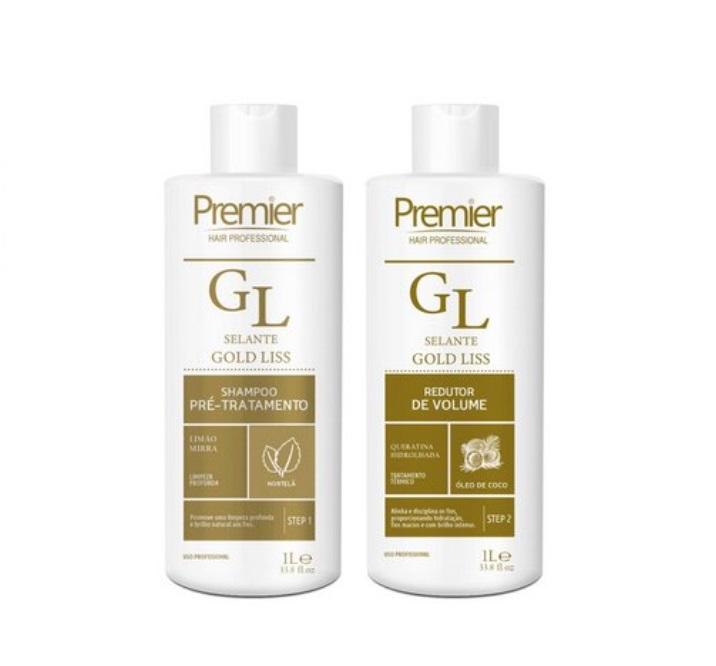 Premier Hair Brazilian Keratin Treatment Gold Liss Sealing Volume Reducer Mint Coconut Treatment Kit 2x1L - Premier Hair