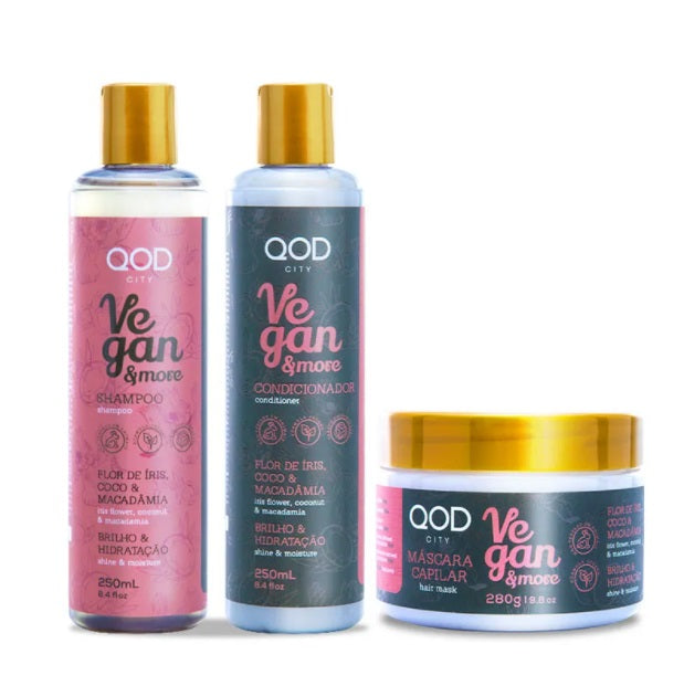 QOD Hair Care Kits Vegan & More Softness COocnut Oil Macadamia Iris Treatment Kit 3 Itens - QOD