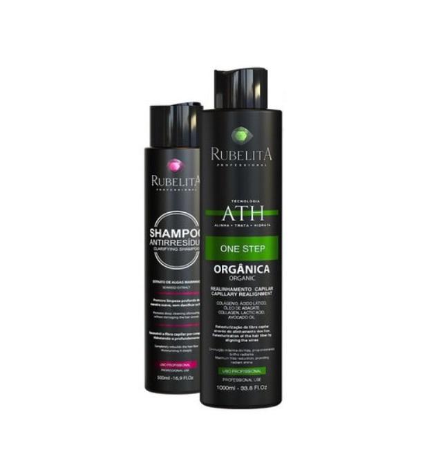 Rubelita Brazilian Keratin Treatment ATH Organic One Step Progressive + Anti Residue Shampoo Kit 2 Itens - Rubelita