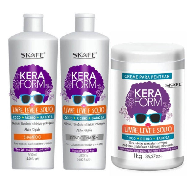 Skafe Hair Care Kits Keraform Free Light Loose Livre Leve Solto Curly Wavy Hair Kit 3 Itens - Skafe