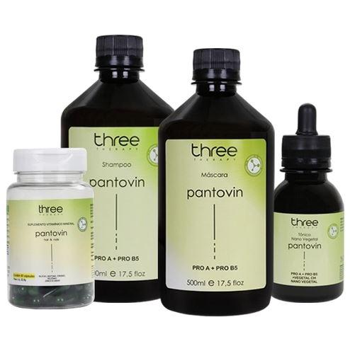 Three Therapy Brazilian Keratin Treatment Pantovin Hair Growth Healthy Moisturizing Treatment Kit 4 Prod. - Three Therapy