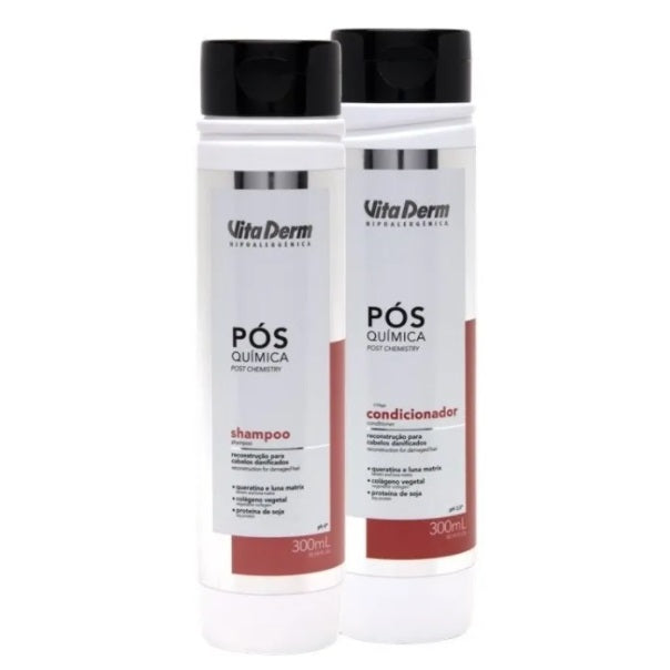 Vita Derm Shampoo & Conditioner Sets Post Chemistry Damaged Hair Reconstruction Treatment Kit 2x300ml - Vita Derm