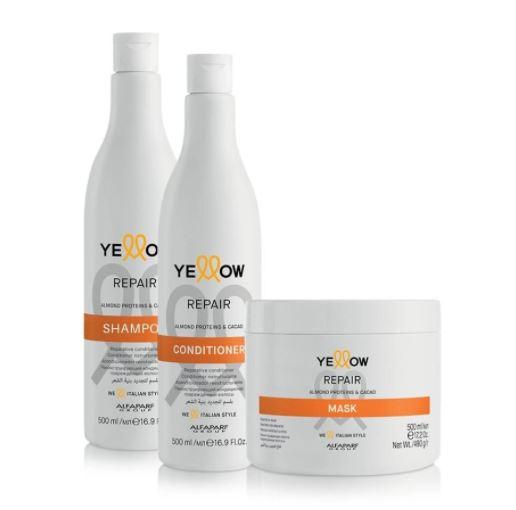 Yellow Brazilian Keratin Treatment Reconstructor Treatment Almond Protein Cocoa Keratin Repair Kit 3x500 - Yellow