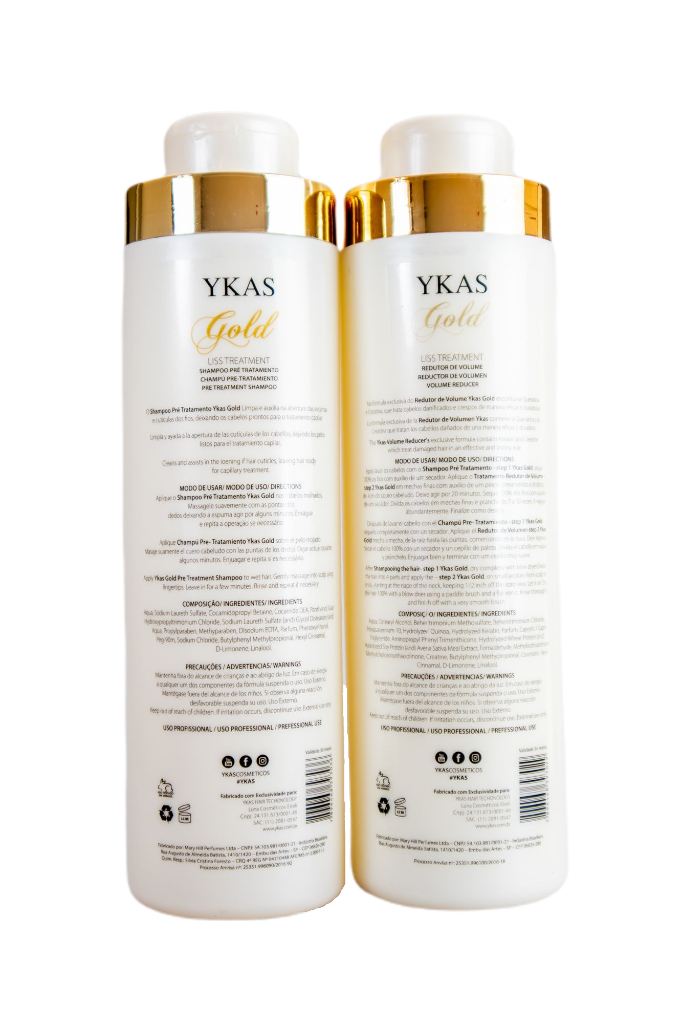 Ykas Brazilian Keratin Treatment SHINE OF GOLD Y KAS Progressive Hair Brush Liss Treatment Kit 2x1L - Ykas
